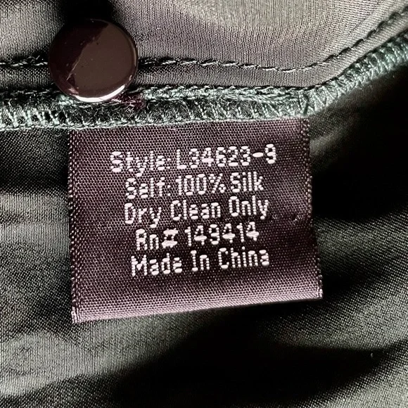 Johnny Was Emerald Green 100% Silk Maxi Dress Black Lace Accents Sz Large Belt - Picture 13 of 15